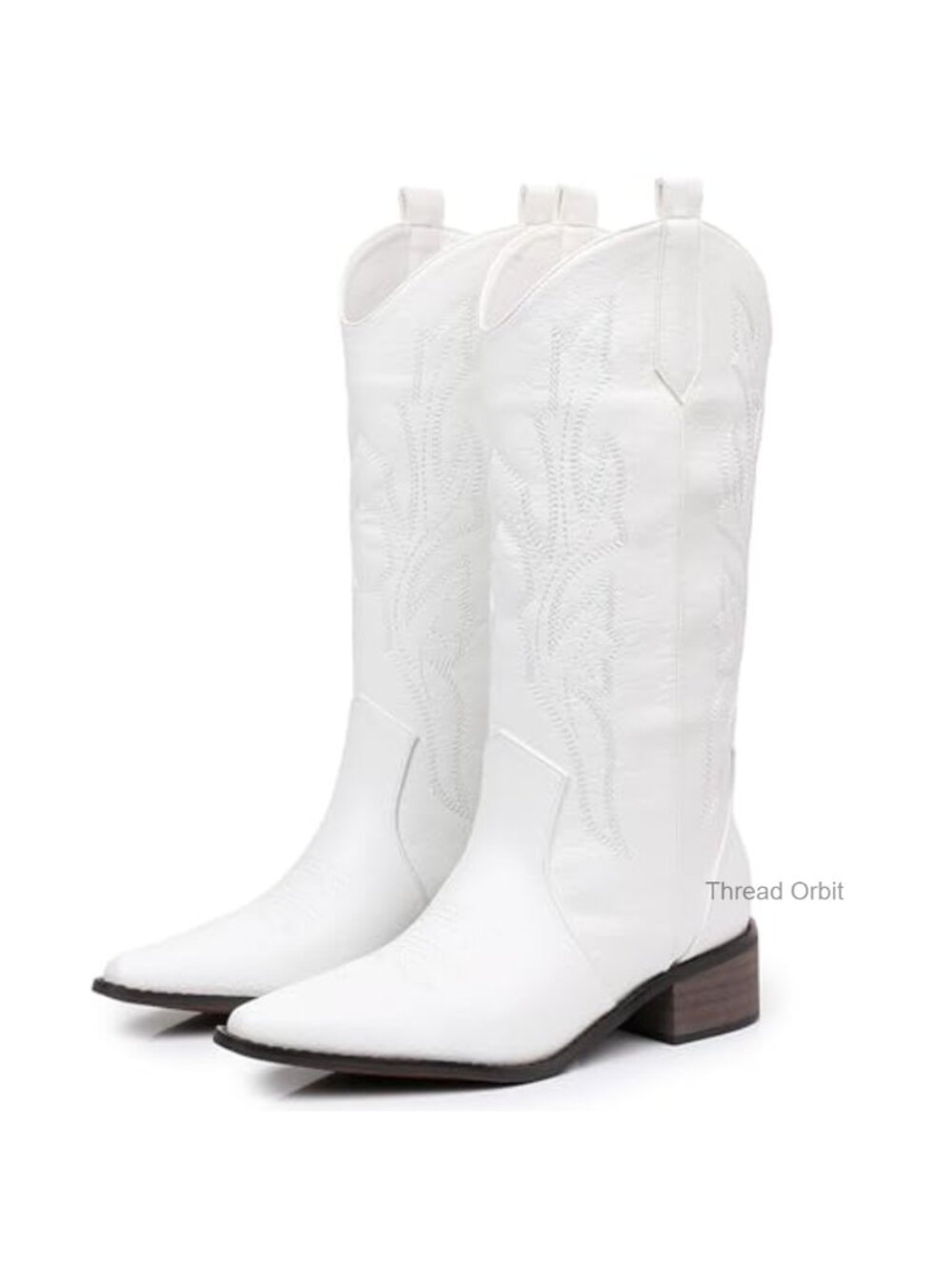 Women's Western Cowboy Boots Faux Leather Mid-Calf Chunky Block Heel Pointed